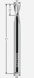Fréza s guľovým čelom K30/K40; D1=0,4 / D2=3,0 / L1=40 / L2=1,2mm