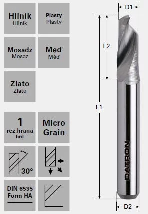 Jednobritá fréza klasická; D1=4,0 / D2=6,0 / L1=60 / L2=18,0