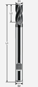 Štvorbritá fréza K30/K40 30°; D1=6,0 / D2=6,0 / L1=58 / L2=13,0mm